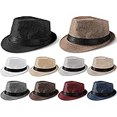 Tarpop 10 Pcs Fedora Hats for Men Women with Brim Unisex Hat Gangster Cap 1920s Party Accessory