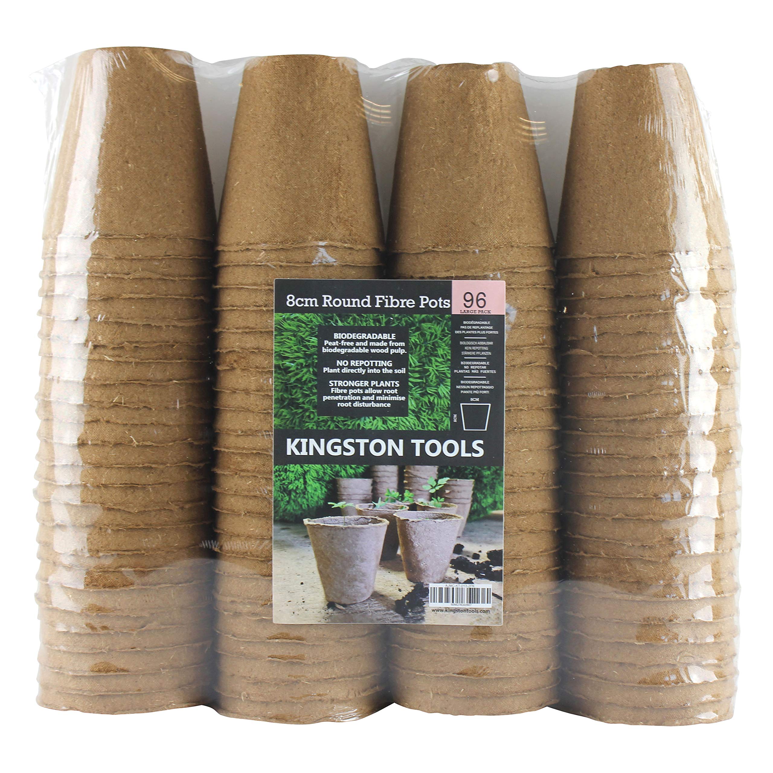 Kingston Tools Round Fibre Pots 8cm Gardening Pot — Peat-Free Biodegradable Wood Pulp — Ideal for Seeds, Seedlings and Cutting Pack of 96