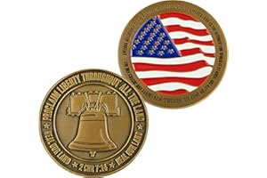 LOGOS COINS Pledge of Allegiance Coin, Liberty Bell & American Flag Patriotic Military Challenge Coin, Heal Our Land, Freedom Christian Religious Antique Gold Plated Prayer Token Gift