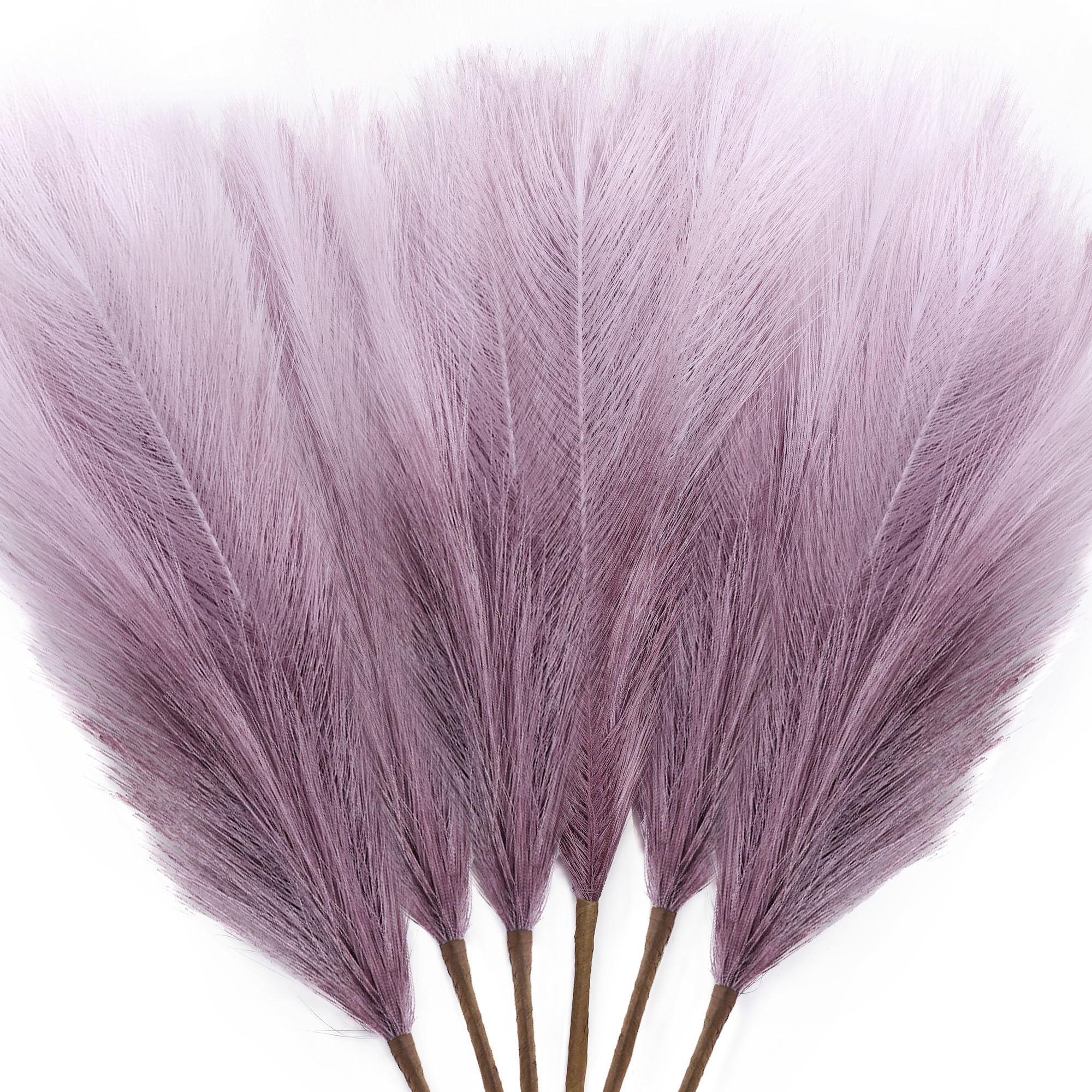 TENDER EPOCH 6 PCS Faux Pampas Grass Arrangement - 18"/45cm Artificial Fluffy Pompous Grass Stems for Boho Chic Home and Wedding Decor (Light Purple Gradient)