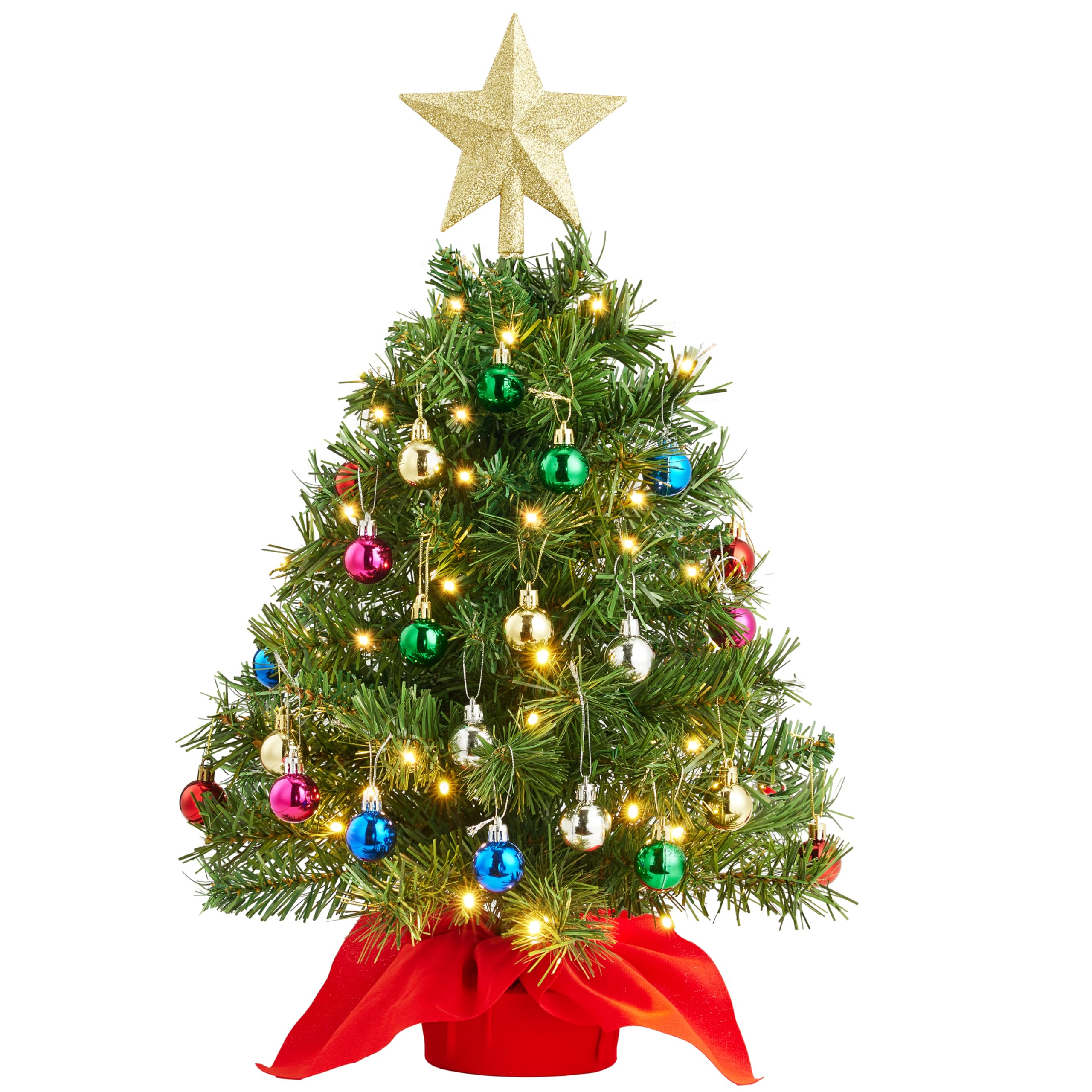 Photo 1 of Joiedomi 24"/2FT Mini Christmas Tree Tabletop Set with Clear LED Lights, Artificial Mini Christmas Tree with Star Treetop and Hanging Ornaments, Best DIY Xmas Decorations