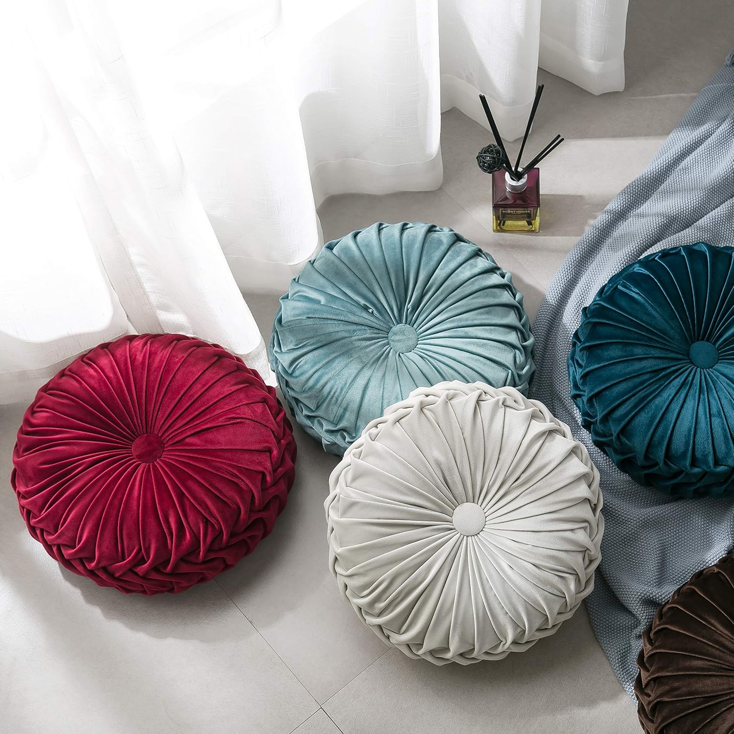 Letto 15x15inch Plissettato Ynester Rotondo Per Sedie Cuscino Rotondo A Tinta Unita Cuscino Auto Per Casa Poltrone Cuscino Da Pavimento Blue In Velluto Divani Accessori Arredamento Cancelleria E Prodotti Per Ufficio Aaaid Org