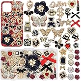 Junk Case Charms,Red & Black Bow Flower Charm for Phone Cases,3D Gold Butterfly Rhinestone Junk Case Kit, Elegant Heart Rose Bear Big Charms,Bling Flat Back Junk Charm Kit for Junk Socks, Shoes, Phone Cases, Bracelets & Customizing DIY Craft Accessories