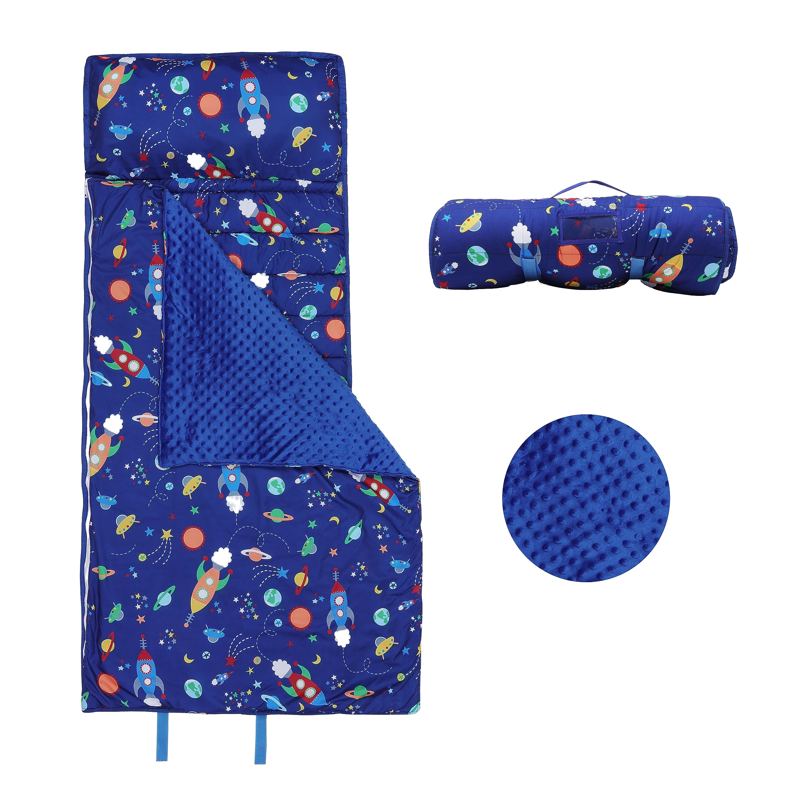 Rocket Nap Mat for Toddlers Boys-Pillow, Mat and Blanket Included- Kids Sleeping Bag for Nursery Daycare Travel — image 1
