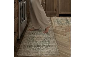 WondRg Kitchen Mats for Floor Set of 2 Anti Fatigue Waterproof Kitchen Rug Green Brown Vintage Washable Non-Slip Kitchen Mats