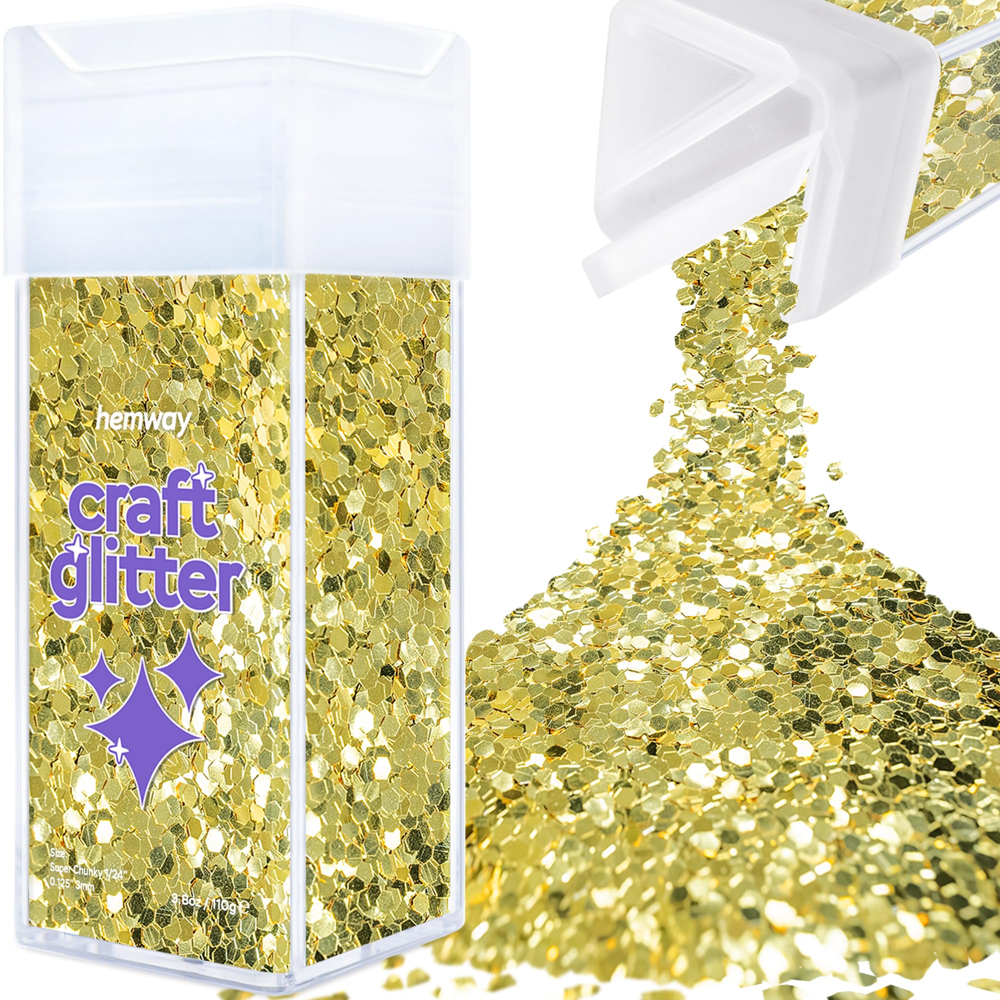 Hemway Glitter Shaker Sand Gold 110g Super Chunky, Craft Glitter Shaker for Resin & Epoxy Crafts, Christmas Art Supplies, Nail, Body, Face, Eye, Festival, Crafting, Slime, Sparkle
