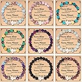 WAINIS 9Pcs Faith Cross Beaded Bracelets for Women Inspirational Christian Gifts Religious Easter Basket Stuffers Cross Bracelet 8mm Natural Stone Stretch Jesus Bracelets Bulk Gift