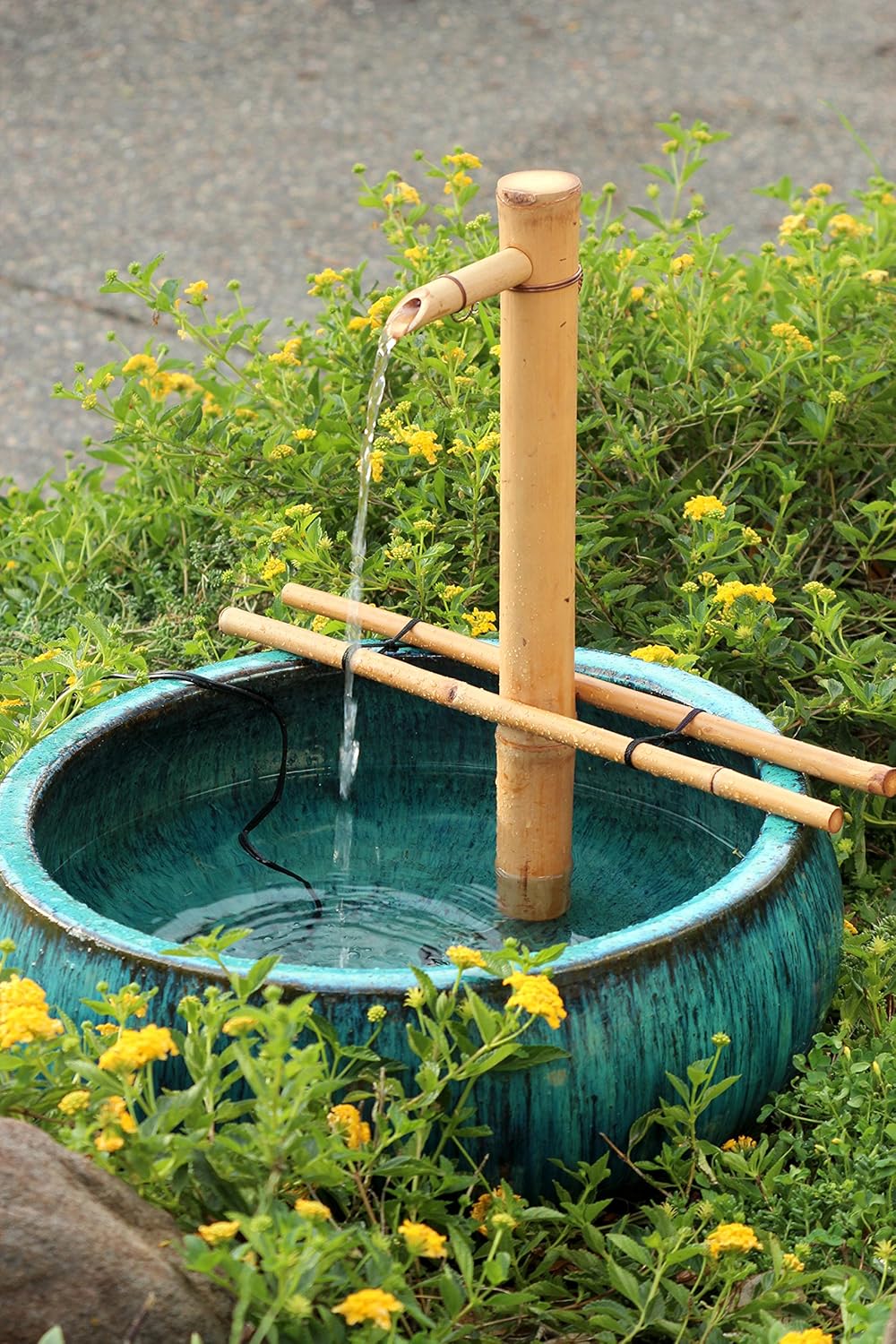 Bamboo Accents Water Fountain with Pump, Backyard Pond Kit, Large 18 Inch Adjustable Style, Smooth Split Resistant Bamboo, Natural Bamboo Fountain : Outdoor Fountain Accessories : Garden & Outdoor