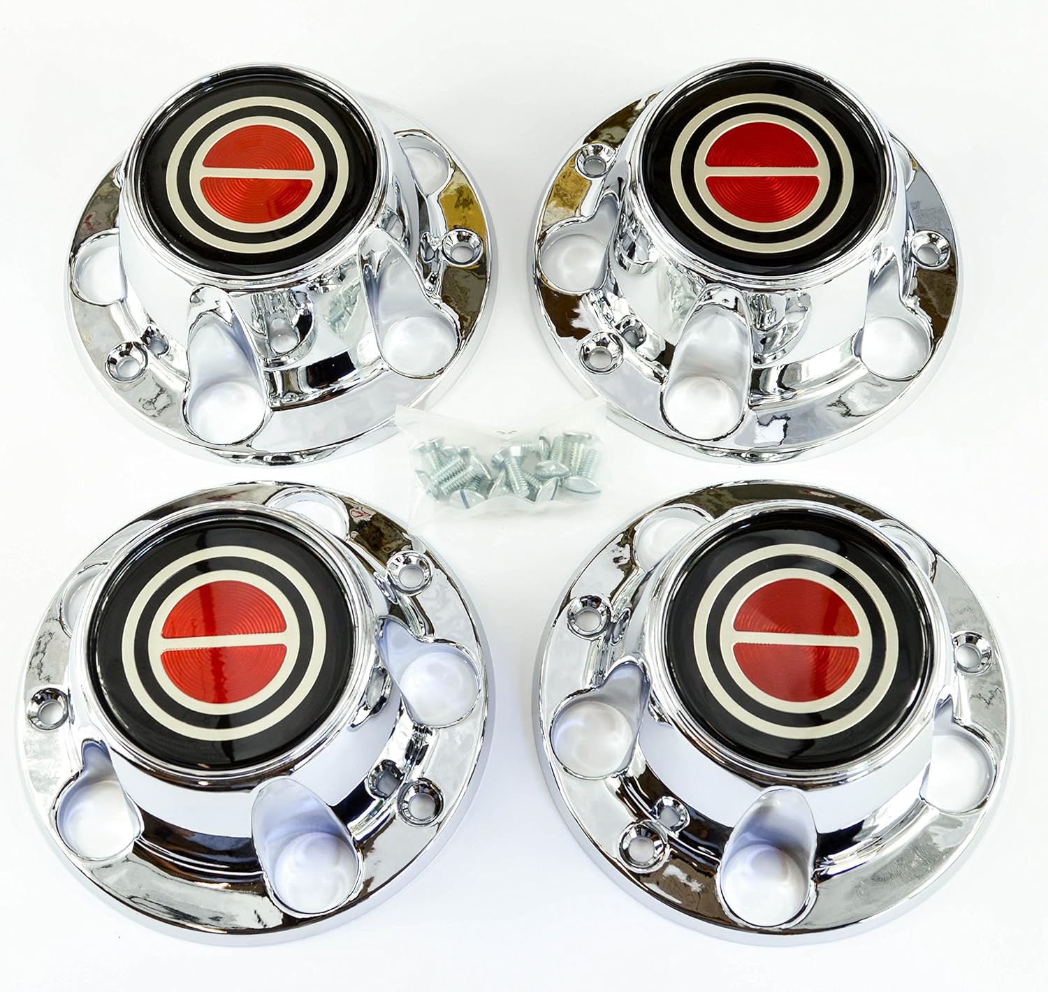 BB Auto Set of 4 New Chrome Wheel Hub Center Caps Red