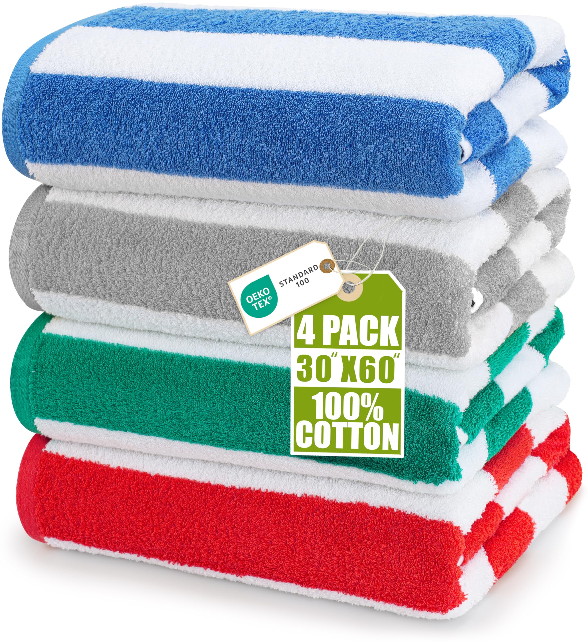 Utopia Towels Cabana Beach Towels, 4 Pack, 30x60 in, Cotton, Striped