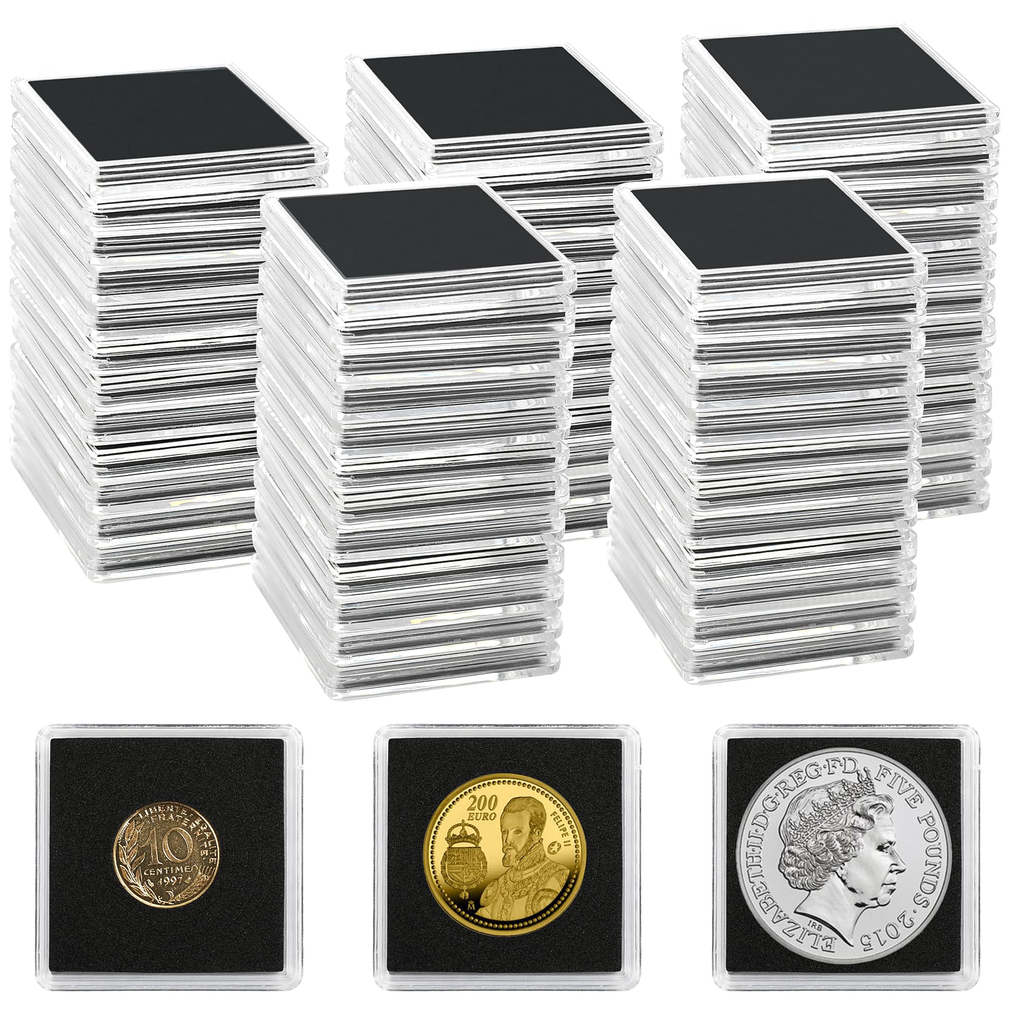 Uncle Paul 80 PCS Coin Collecting Capsules, 20/25/30/35/40mm Holders with 5 Sizes Black Gaskets, Clear Coin Cases for Collection Supplies Silver Dollar Pounds Cents