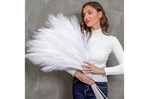 Qubitful Faux Pampas Grass, 9 PCS 37''/3.1FT Tall Fluffy Fake Pompas Floral, Large Artificial Pompous Grass Branches for Floor Vase Fillers, Boho Farmhouse Room Wedding Decor (White)