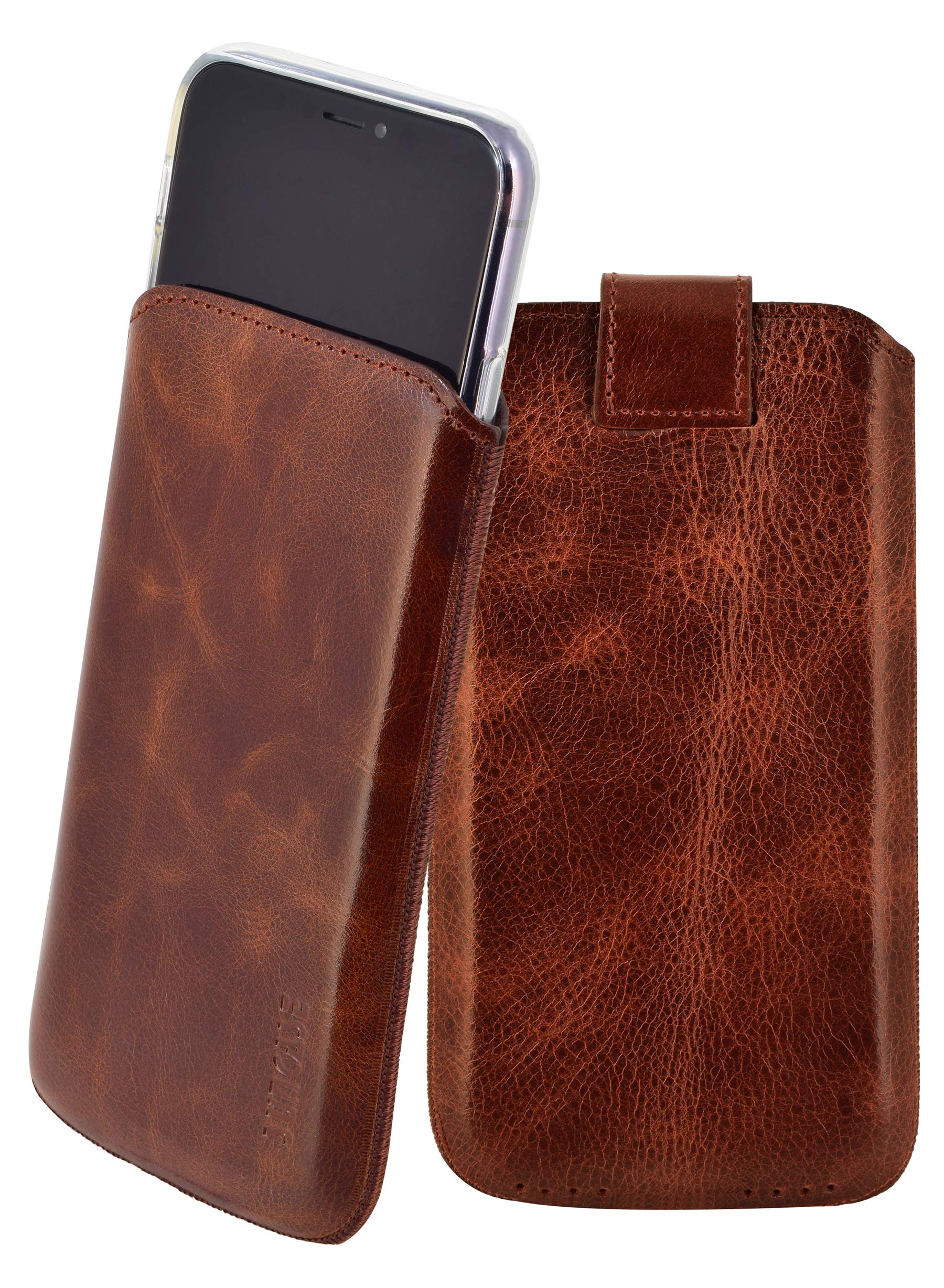 Suncase ® Real Leather Case Compatible with iPhone 11 Pro Max (6.5 Inches) with Additional Case/Shell/Bumper *Flap with Pull-Up Strap Feature * Mobile Phone Case Protective Case Cover + TPU