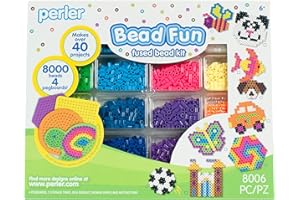 Perler Bead Storage Tray Kit – 8000 Multicolor Beads, 4 Pegboards, 2 Storage Trays, Ironing Paper & Idea Booklet, Kids Arts & Crafts Set, Ages 6+