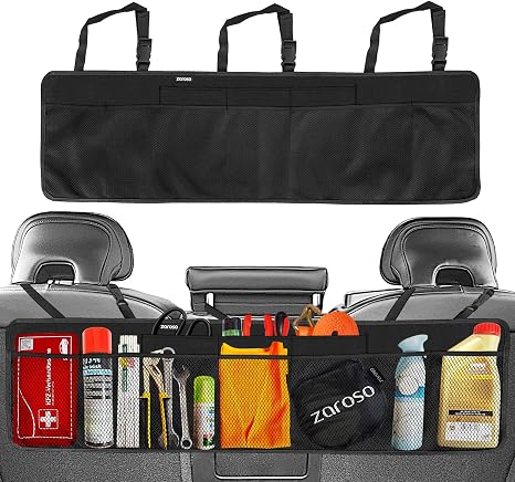 Zaroso Kofferraum Organizer Furs Auto Kfz Netztaschen 100x30cm Klett Befestigung Kofferraum Tasche Mit Gepacknetzen In Schwarz Amazon De Auto