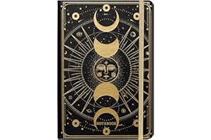 Artfan Ruled Notebook/Journal – Premium Thick Paper Faux Leather Classic Writing Notebook with Pocket + Page Dividers Gifts, Banded, Large, 144 Pages, Hard Cover, Lined (5.8 x 8.4) - Sun and Moon