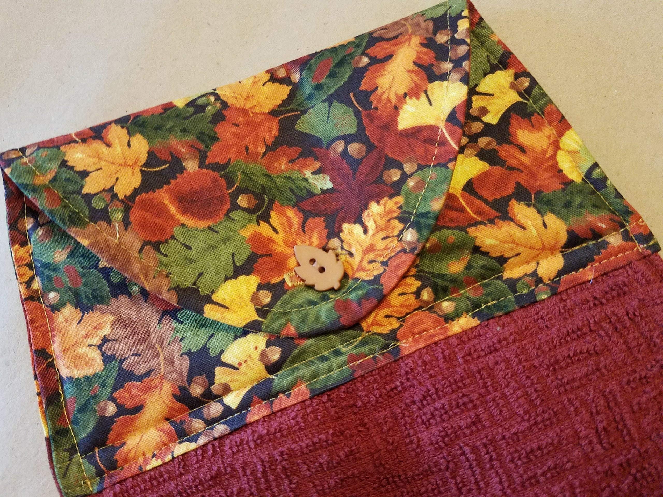 Fall Leaves Hanging Kitchen Towel, Autumn Themed Button Top Dish Towel, Fall Leaves, Fall Colors, Fall Home Decor, Autumn Kitchen Linens, Vibrant Fall Colors, Red, Gold, Yellow, Orange Leaves
