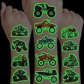 96 PCS Monster Truck Race Car Pre-Cut Luminous Glow in the dark Temporary Tattoos for Kids | Super Cute Themed Birthday Party Favors Supplies Decorations, Fake Tattoos Rewards & Gifts for Boys Girls