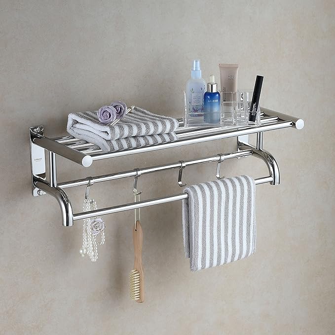 Eridanus Bathroom Shelf, Stainless Steel Towel Rack with Double Towel