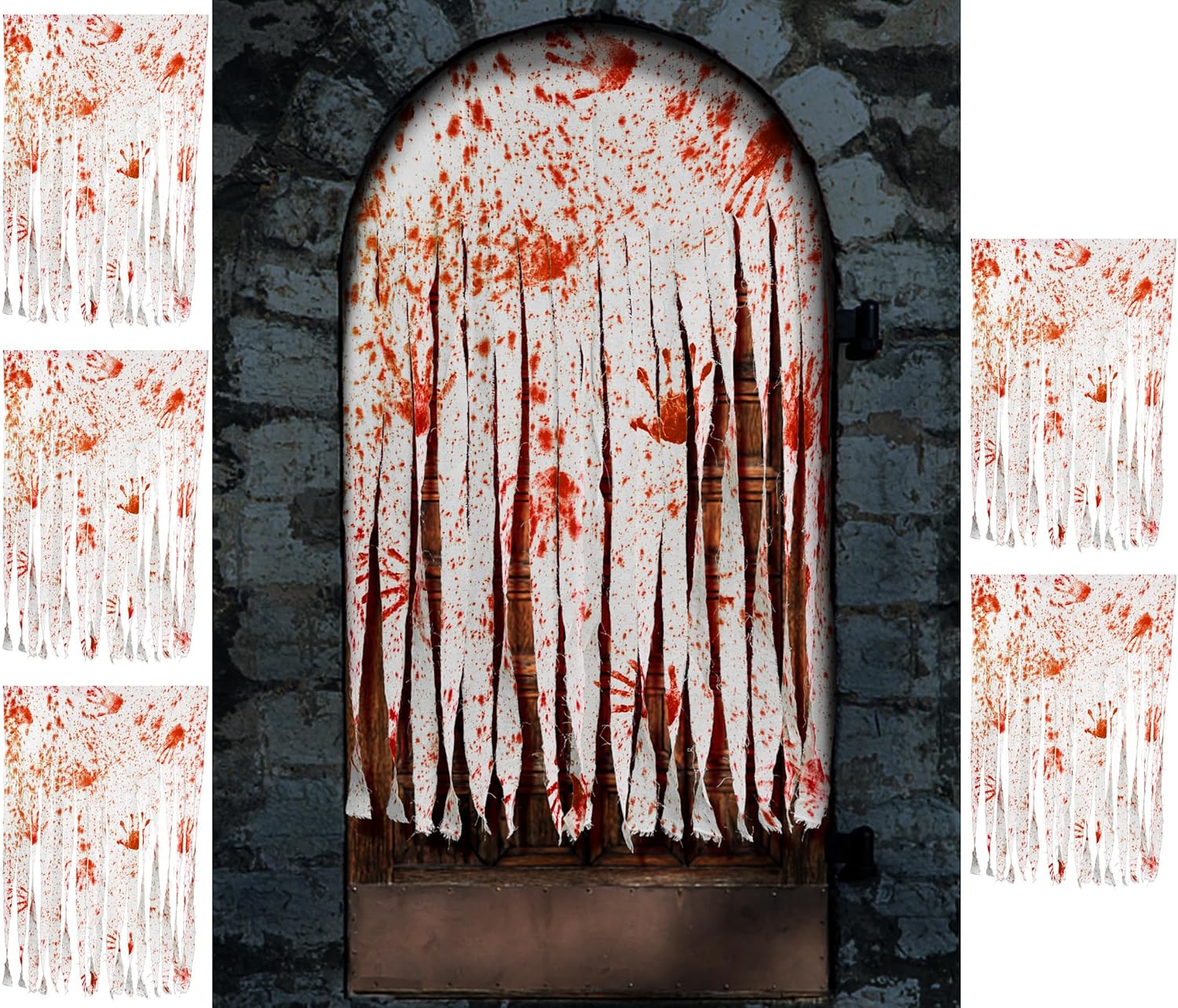 Outdoor Curtains - Watayo 5 Pcs Halloween Door Curtain Decorations - 65 x 39 Inch Bloody Handprint Doorway Curtain - Scary Creepy Curtain Cloth for Halloween Party Haunted House Decoration