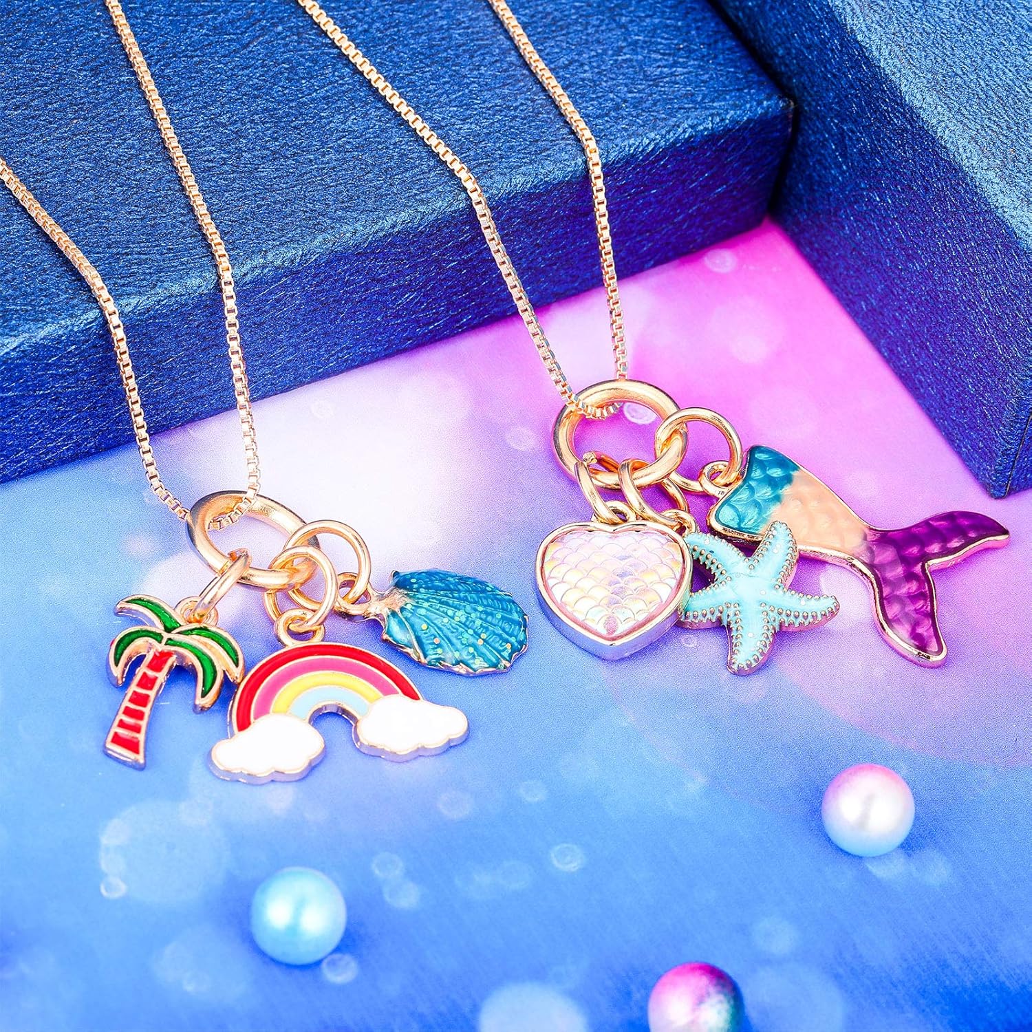 Hicarer 6 Pieces Unicorn Necklaces Mermaid Necklace Cute Rainbow Necklaces Love Heart Necklaces for Princess Party Favors: Jewelry