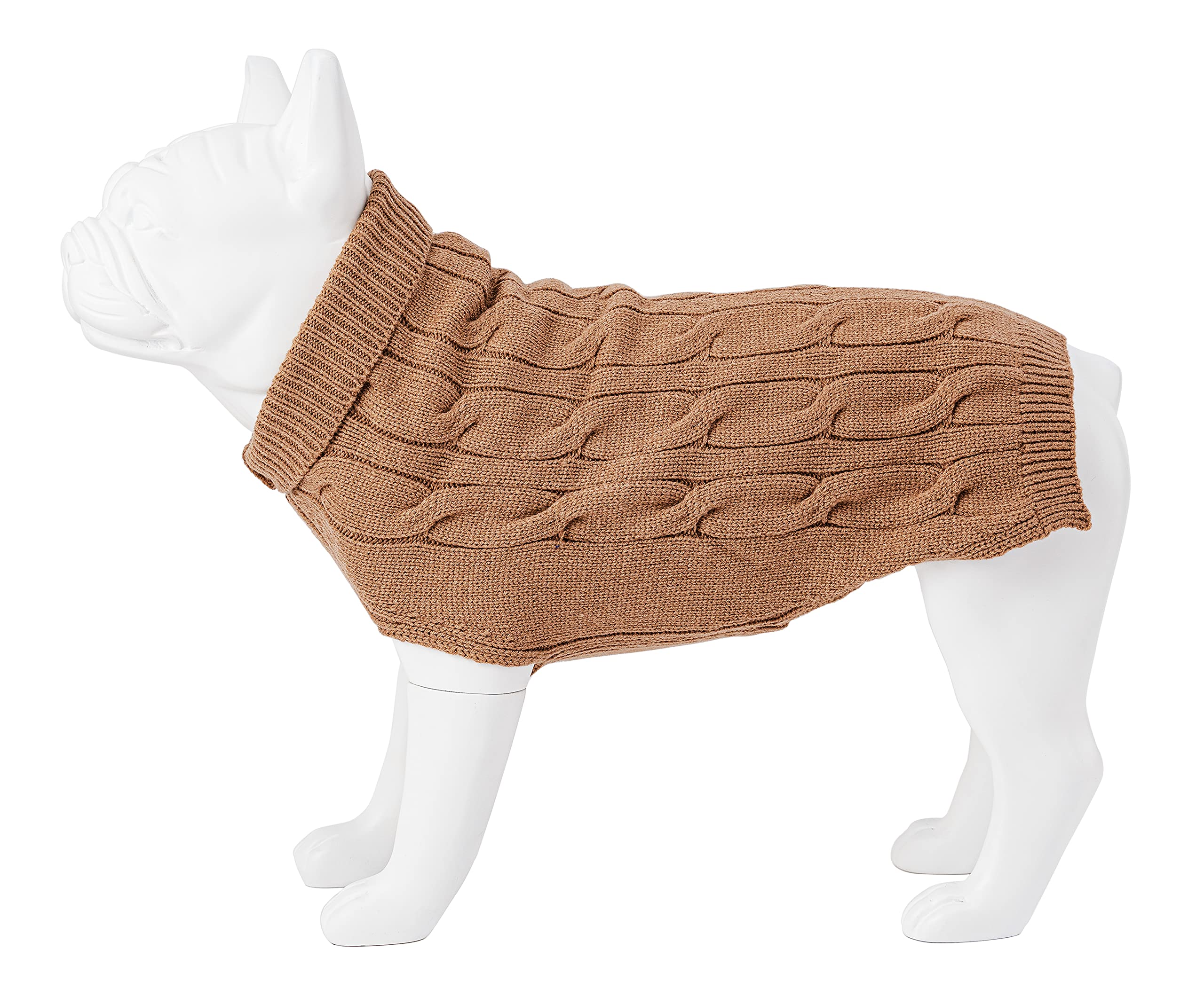 HUGO & HUDSON Turtleneck Dog Jumper, Winter Warm Fitted Knitted Pullover Pet Sweater, Camel, XL