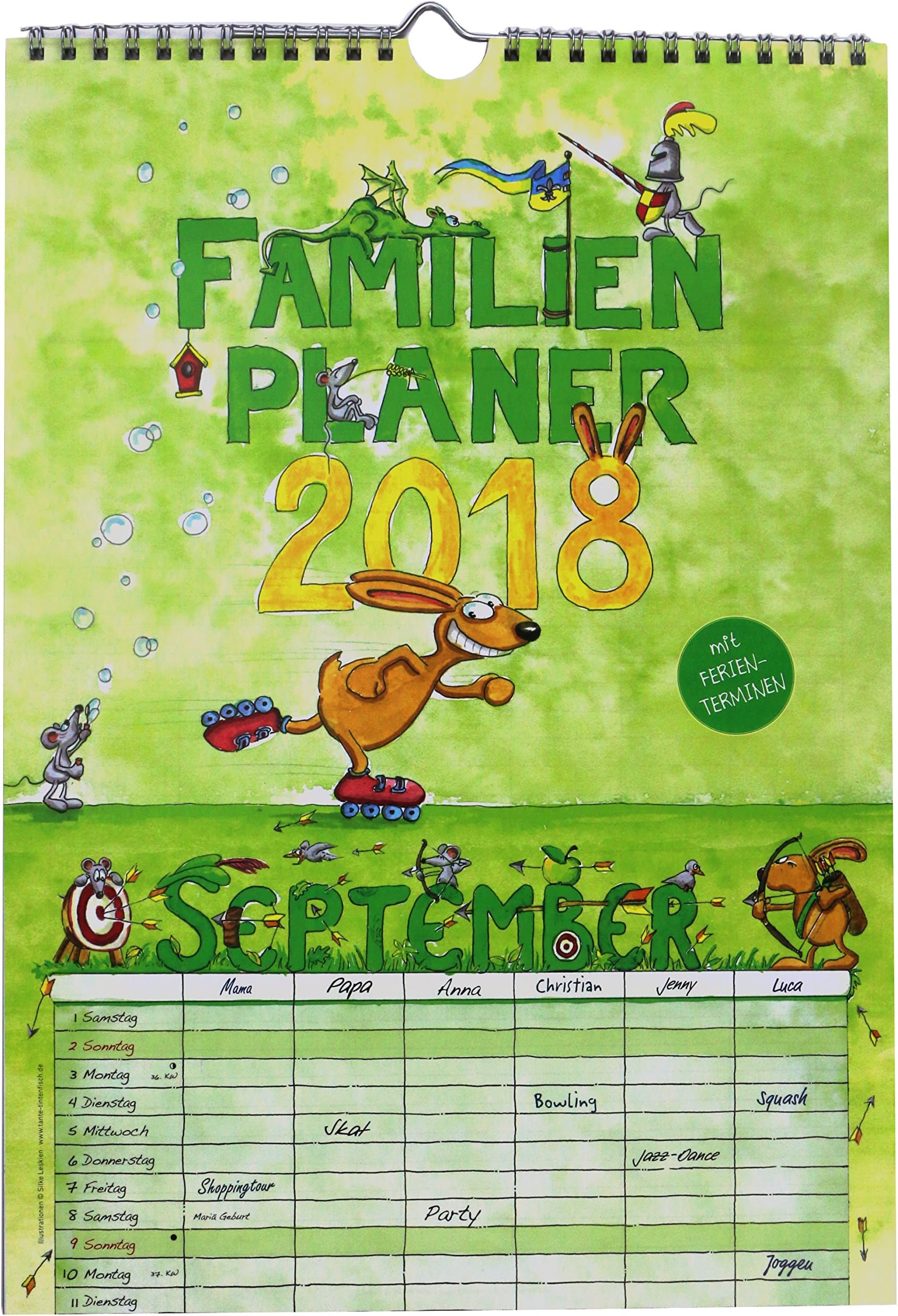 Kalenderfabrik Family Planner 2018 Family Timetable /Family Holiday Deadlines – 6 Column Planner (24 x 34 cm) – Wall Planner