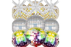 LILLBJORNEN Disco Ball Balloons 12 Pcs ，4D 22 Inch Music Disco Foil Mylar Balloons for Girls Disco Party Decorations，70s 80s 90s Party Decor，Birthday，Bachelorette Party
