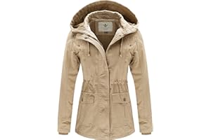 WenVen Women's Cotton Military Jacket Lightweight Casual Anorak Coat with Hood