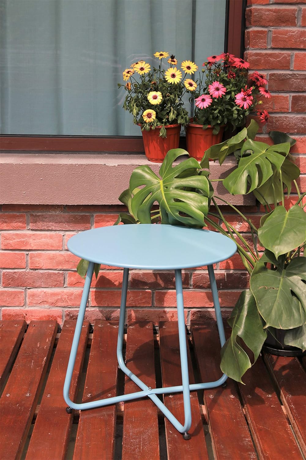 Pationate Patio Metal Side Table, Small Outdoor Bistro Round End Table (Turkish Blue): Kitchen & Dining