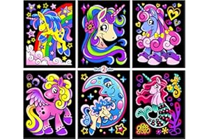 STUFF2COLOR Unicorn Joy - 6 Pack of Fuzzy Velvet Coloring Posters for Kids, Toddlers, Girls (All Ages Arts and Crafts Coloring Activity) Shareable Fun with Rainbow, Moon, Mermaid, Flower, and More