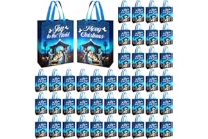 Paterr 50 Pcs Christmas Nativity Gift Bags Bulk Joy to the World Merry Christmas Non Woven Holy Night Christmas Candy Gift Bags Christian Religious Nativity Party Favor Bags for Jesus Holiday Gifts