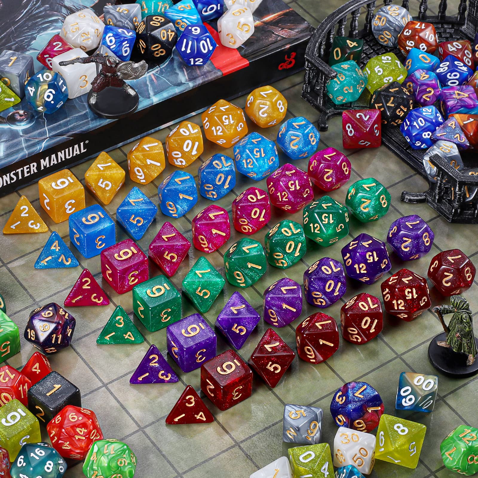 DND Dice Set - 20X7(140pcs) Polyhedral Dice for Dungeons and Dragons D&D RPG MTG Table Games with 1 Large Flannel Bag