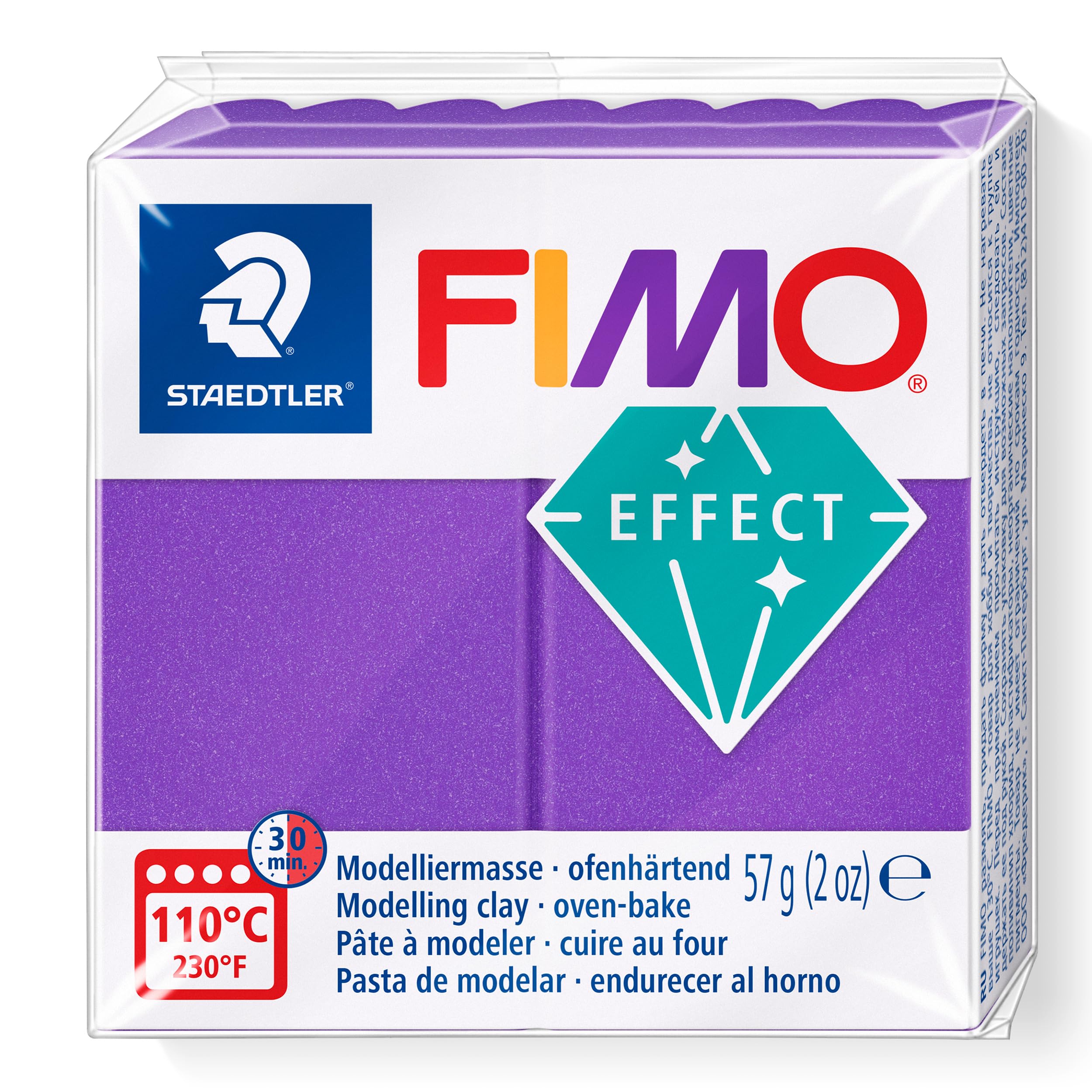 STAEDTLER 8010-61 FIMO Effect Oven-Hardening Polymer Modelling Clay - Metallic Lilac (1 x 57g Block)