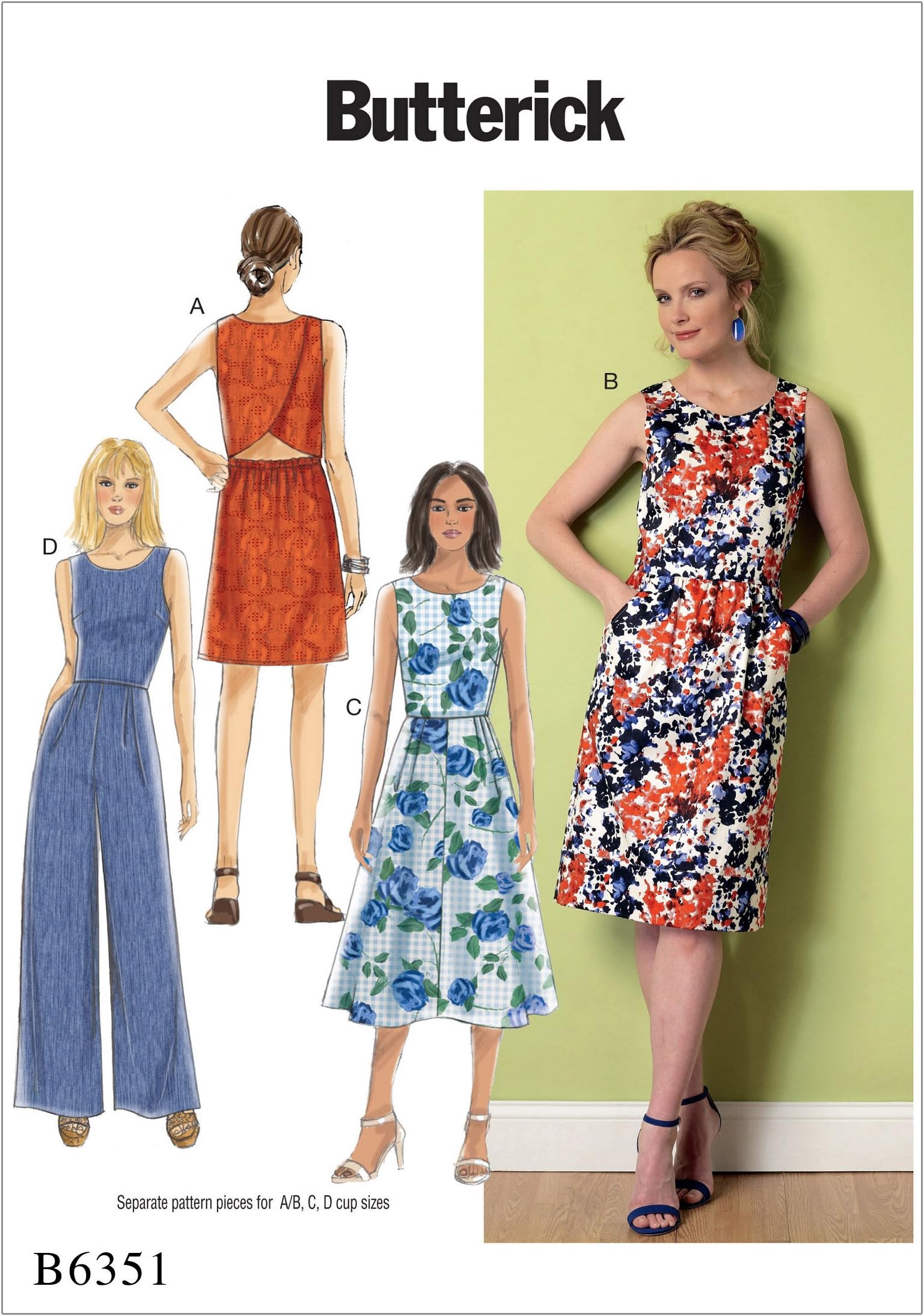 Butterick Patterns 6351 E5,Misses Dress and Jumpsuit,Sizes 14-22, Yellow