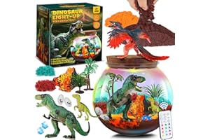RONSTONE Dinosaur Terrarium Kit for Boys - Dinosaur Toys for Kids - DIY Your Own Light Up Terrarium Kit World - Christmas Bir