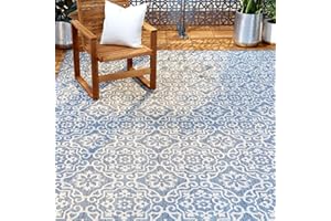 Nicole Miller New York Patio Country Danica Transitional Geometric Indoor/Outdoor Area Rug, Blue/Grey, 7'9"x10'2"