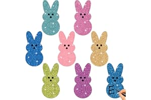BWKOSS 100Pcs Glitter Easter Bunny Cutouts Colorful Rabbit Paper Cutouts Spring Bunny Peeps Paper Die Cut with Glue Points for Kids Easter Party Classroom Office Bulletin Board Decors Craft Projects Supplies