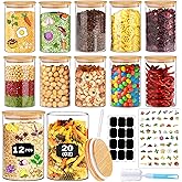 BGraceyy Glass Jars with Bamboo Lids 20 oz, 12 Pcs Stackable Kitchen Glass Pantry Storage Containers with Airtight Bamboo Lids for Rice, Candy, Sugar, Flour, Nuts, Cookie, Bean