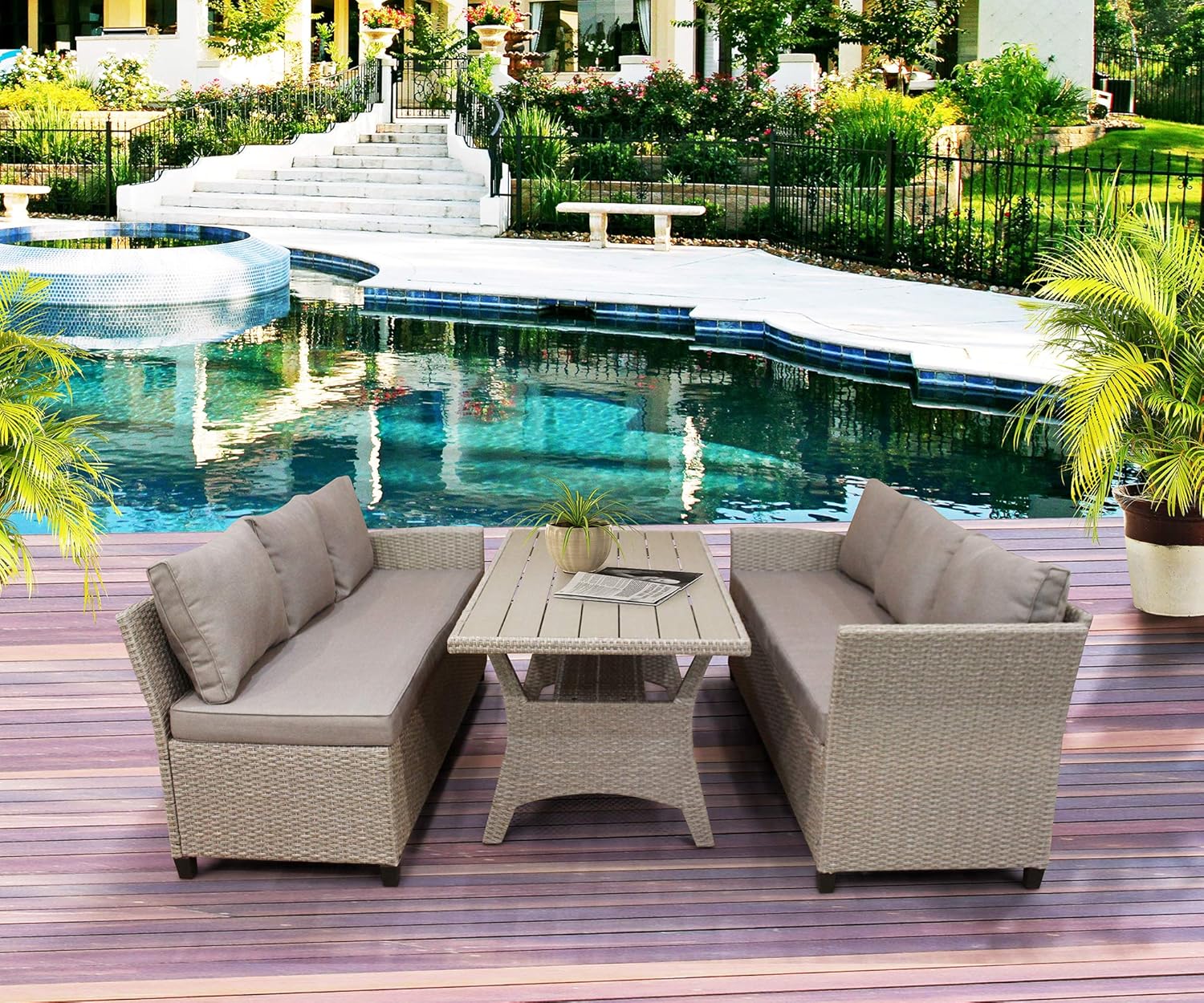 LZ LEISURE ZONE Patio Dining Table Set Outdoor Furniture PE Rattan