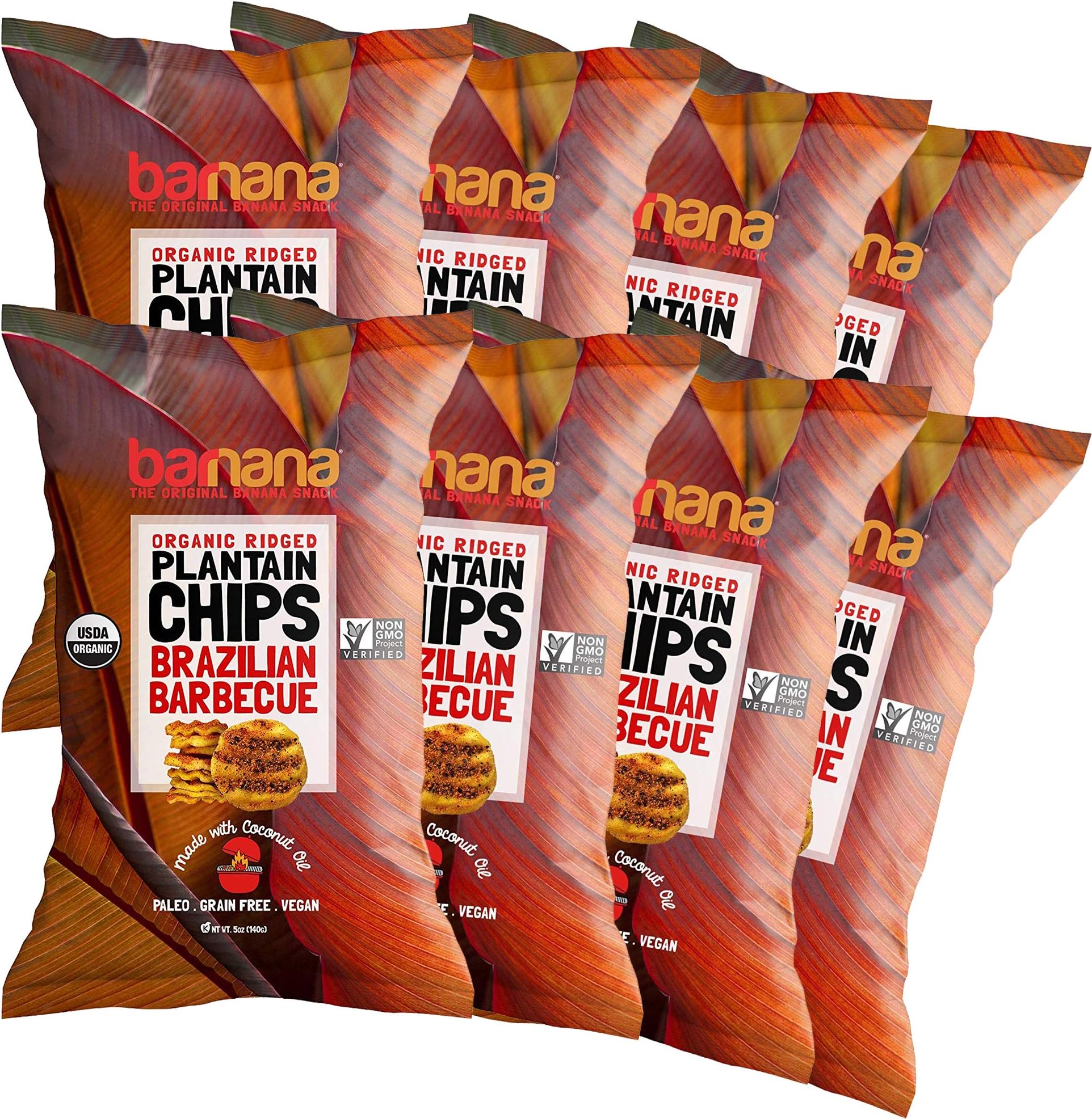 Barnana Organic Plantain Chips - Brazilian BBQ - 5 Ounce, 8 Pack Plantains - Barnana Salty, Crunchy, Thick Sliced Snack - Best Chip For Your Everyday Life - Cooked in Premium Coconut Oil