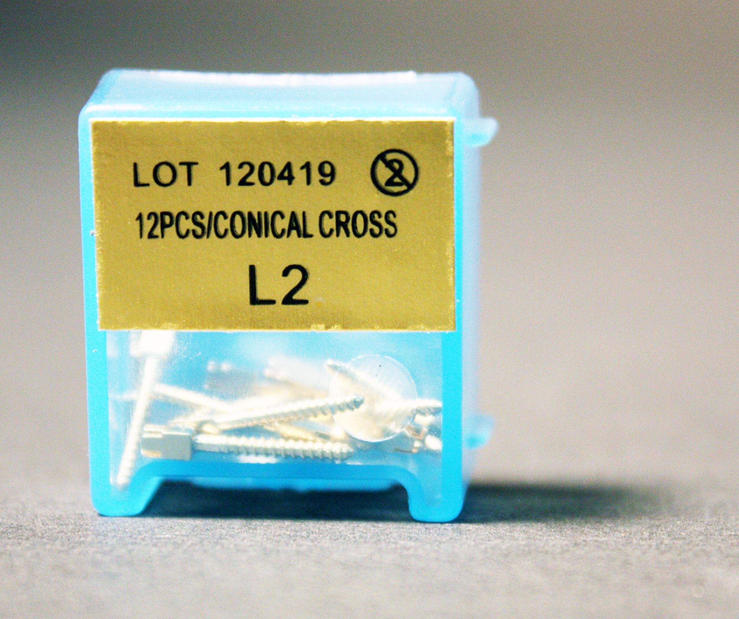 Nordin Dental HN-L2 Swiss Made Gold Plated Conical Cross Head Screw Post L2 12/pk