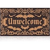Halloween Door Mat Dark Gothic Bat Design Unwelcome Entrance Rug for Porch | 17