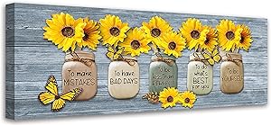 Sunflower Wall Art To Be Yourself Inspirational Quotes Wall Decor Rustic Farmhouse Sunflower Painting Picture Signs Canvas Print Artwork For Kitchen Living Room Bedroom Bathroom Home Decor 6x17 Inch