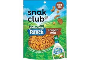 Snak Club Crunch Mix with Hidden Valley Ranch Seasoning, Toasted Corn, Chili Cheese Corn Jacks, Sesame Sticks, and Rye Chips, Kosher Snack, 8 oz Resealable Bag