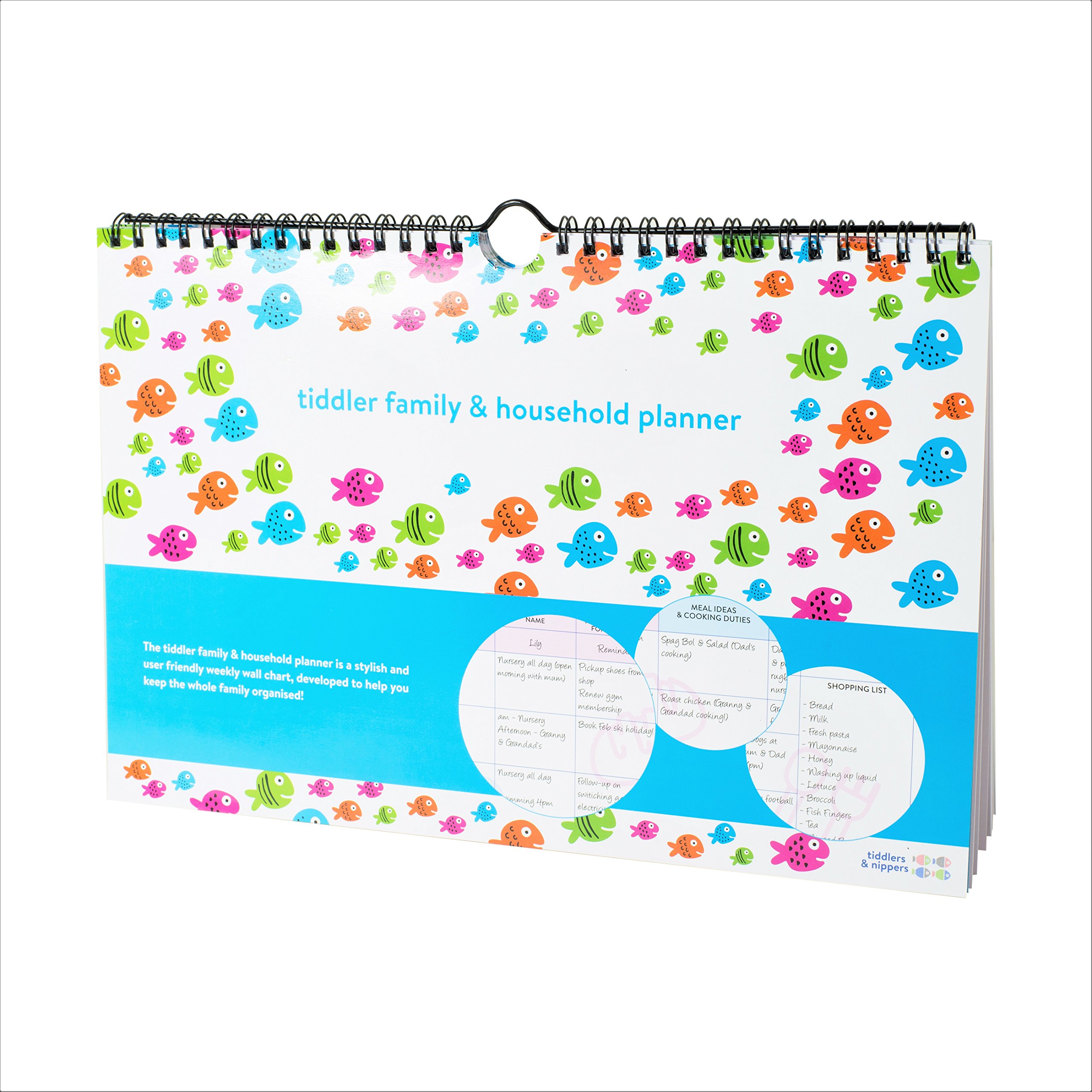 tiddler Family & Household Planner | Undated Weekly Family Organiser/Planner Calendar | Clever Layout in A4 Size | Space for 6 People & 1 Years Planning | Packed with Useful Features (Fish Design)