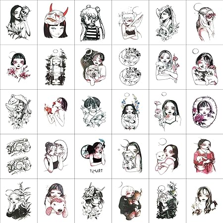 Amazon Co Jp Wiirg タトゥーシール 長持ち入れ 墨刺青 韓国 夏 タトゥー 防水 蝶 花 薔薇 英文字 黒 アートステッカー 30枚セット Wst03 30枚です ビューティー