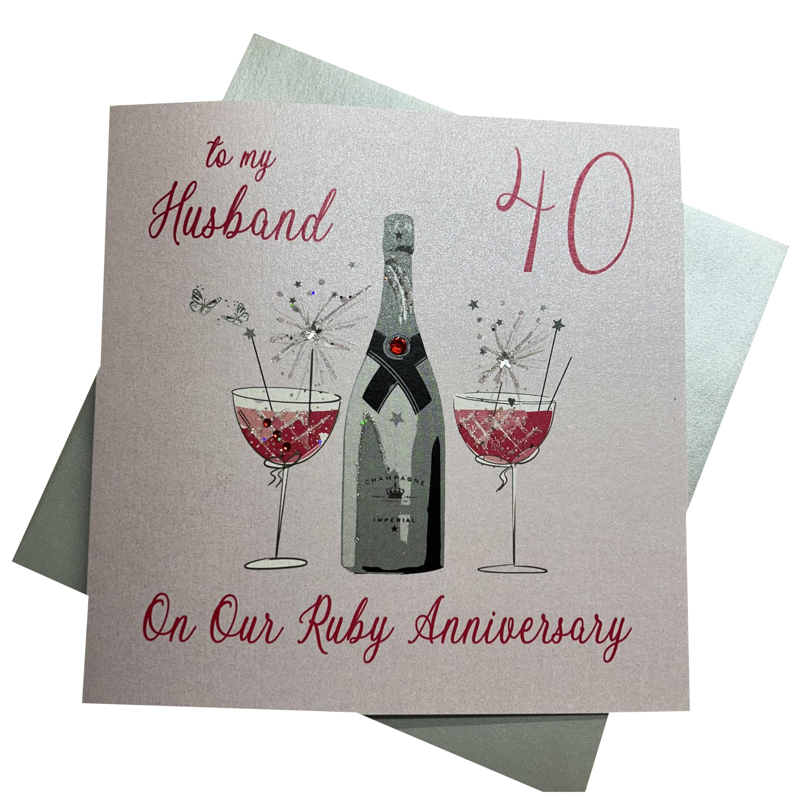 White Cotton Cards Large "To My Husband Ruby Wedding Anniversary, Handmade 40th Anniversary" Card, White, XLBD40H