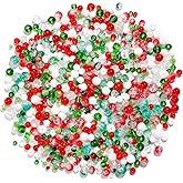 800 Pcs Christmas Glass Beads for Jewelry Making, 4mm 6mm 8mm Crystal Beads for Bracelets Jewelry Making and DIY Crafts（Red Green White）