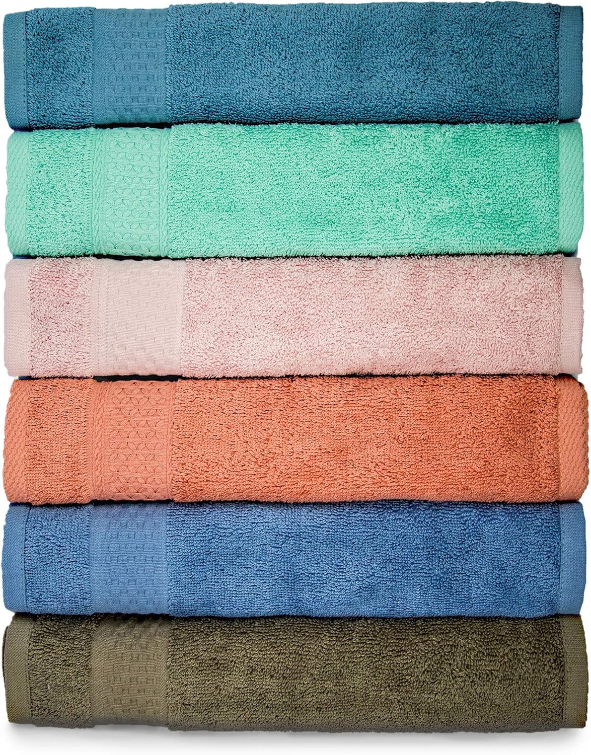 Cleanbear Face-Cloth Washcloths Set,100% Cotton, High Absorbent, 6-Pack 6 Colors, Size13 x13-deep Color: Home & Kitchen